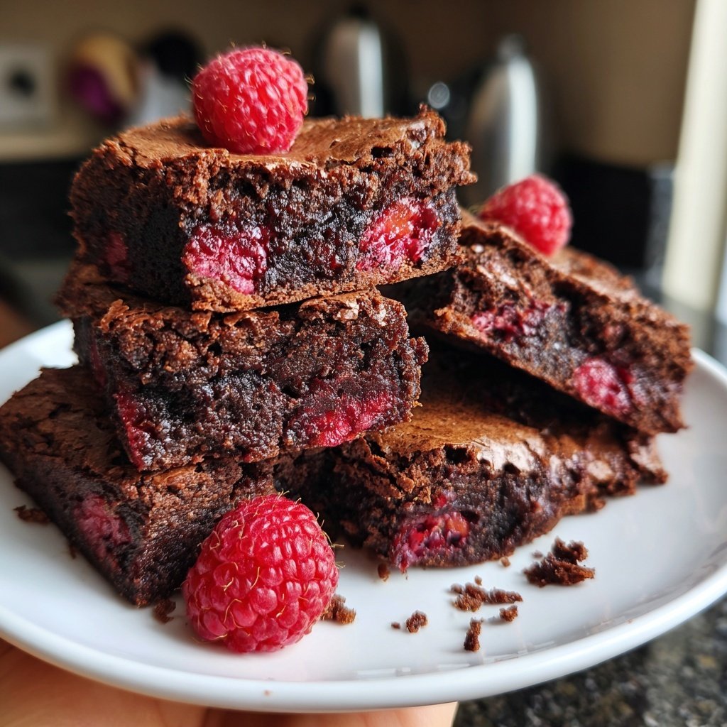 Cottage Cheese Brownies with Raspberries