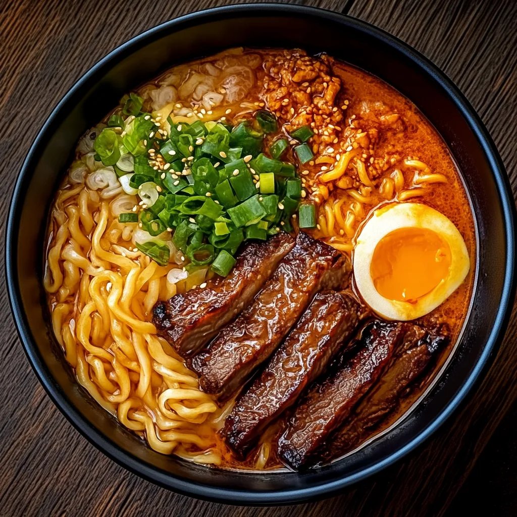 Spicy Korean Ramen with Grilled Beef & Creamy Sauce