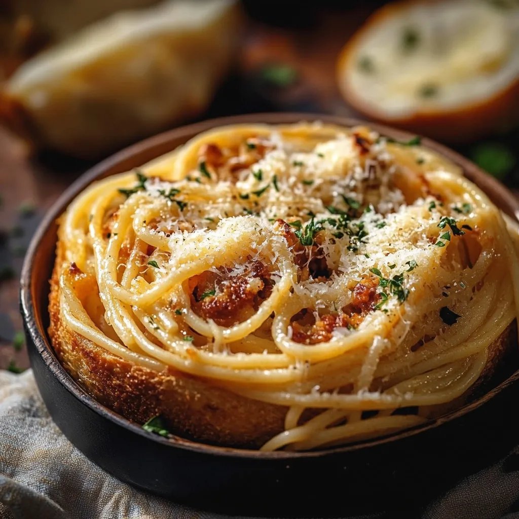 Spaghetti Garlic Bread Bowls