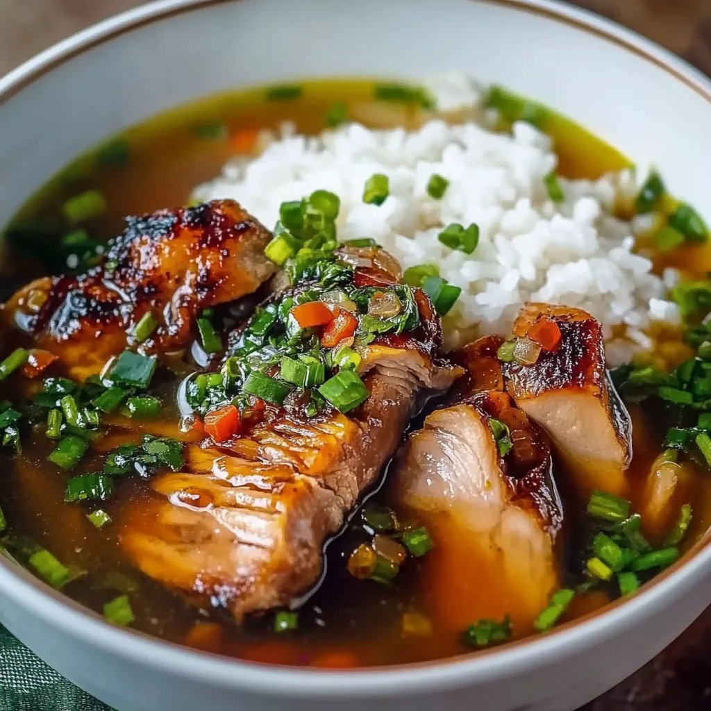 Caramelised Soy Chicken in Garlic Ginger Broth with Rice