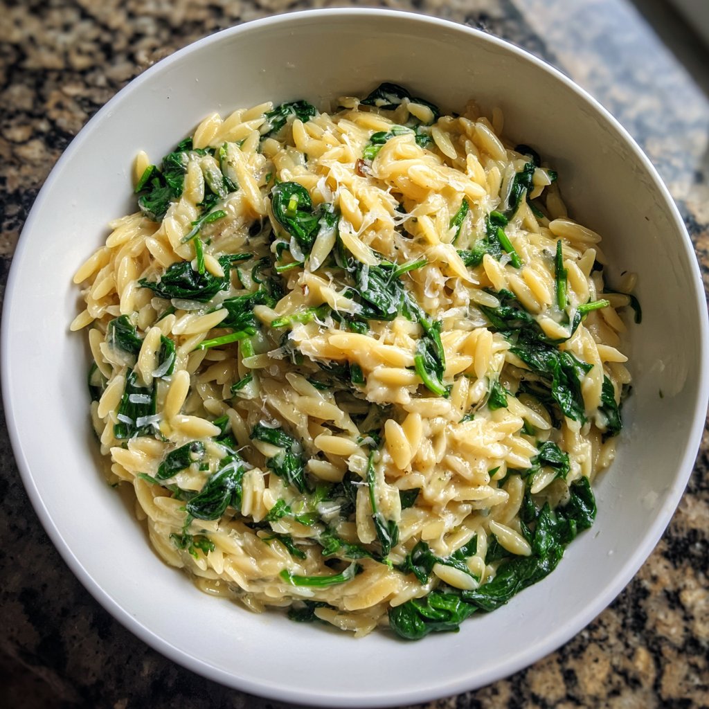 Creamy Spinach Garlic Orzo